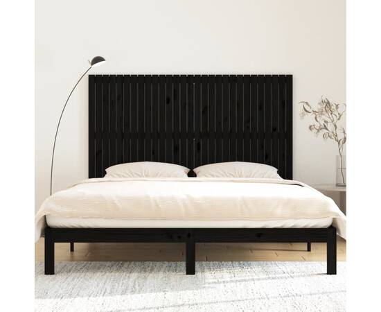 Tăblie de pat pentru perete, negru, 185x3x110 cm lemn masiv pin, 3 image
