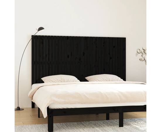 Tăblie de pat pentru perete, negru, 204x3x110 cm lemn masiv pin