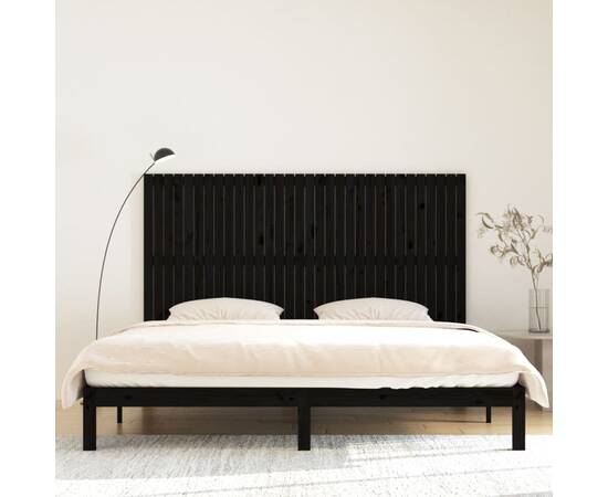Tăblie de pat pentru perete, negru, 204x3x110 cm lemn masiv pin, 3 image