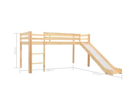 Cadru pat copii etajat cu tobogan &amp; scară 97x208cm lemn de pin, 6 image
