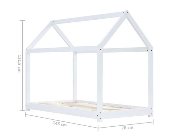 Cadru pat de copii, alb, 70 x 140 cm, lemn masiv de pin, 7 image