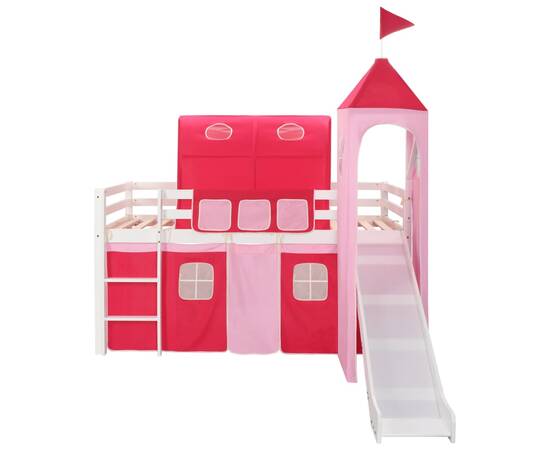 Cadru pat etajat copii cu tobogan & scară 208x230 cm lemn pin, 2 image
