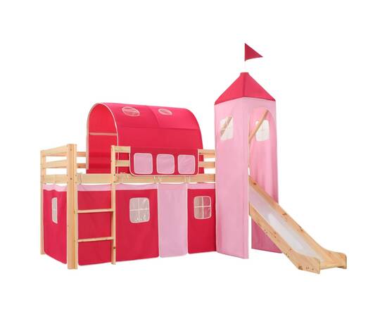 Cadru pat etajat copii cu tobogan & scară 208x230 cm lemn pin