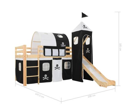 Cadru pat etajat copii cu tobogan &amp; scară 97x208cm lemn de pin, 6 image