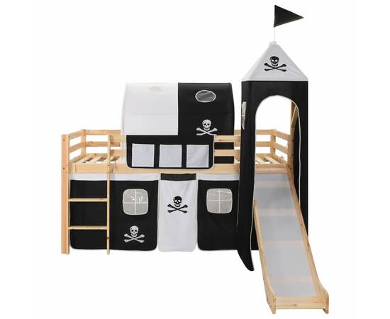 Cadru pat etajat copii cu tobogan &amp; scară 97x208cm lemn de pin, 2 image
