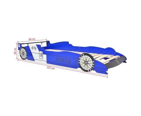 Pat copii mașină de curse, cu led, 90 x 200 cm, albastru, 9 image