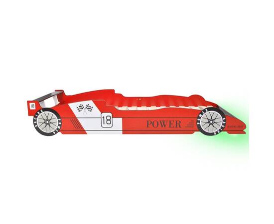 Pat pentru copii mașină de curse, cu led, 90 x 200 cm, roșu, 6 image