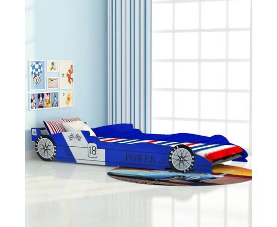 Pat pentru copii mașină de curse 90 x 200 cm, albastru