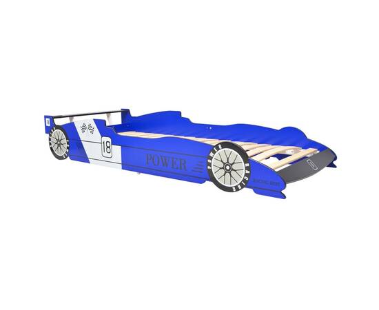 Pat pentru copii mașină de curse 90 x 200 cm, albastru, 2 image
