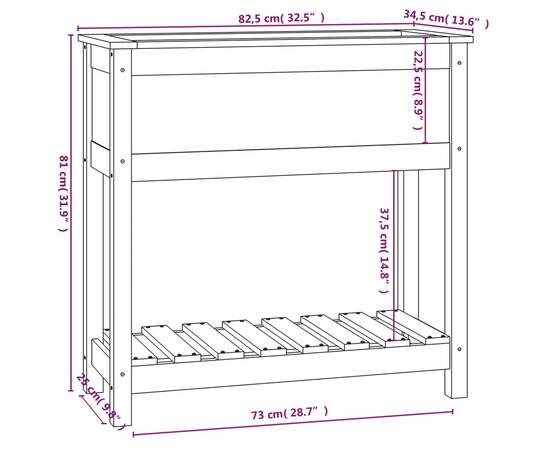 Jardinieră cu raft, alb, 82,5x34,5x81 cm, lemn masiv de pin, 8 image