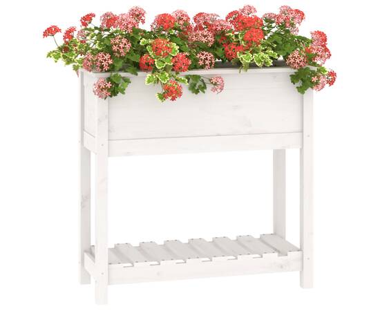 Jardinieră cu raft, alb, 82,5x34,5x81 cm, lemn masiv de pin, 4 image