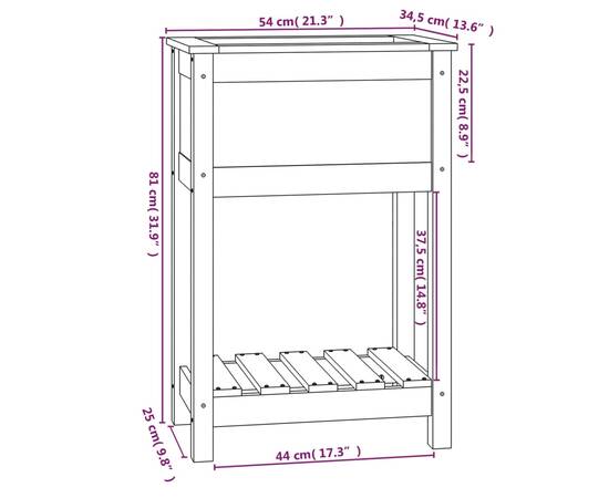 Jardinieră cu raft, gri, 54x34,5x81 cm, lemn masiv de pin, 8 image