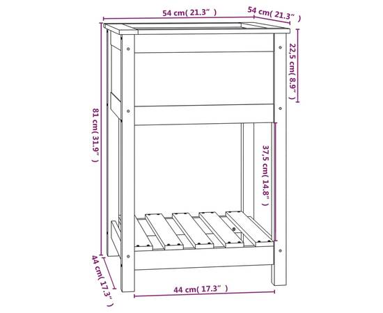 Jardinieră cu raft, gri, 54x54x81 cm, lemn masiv de pin, 8 image