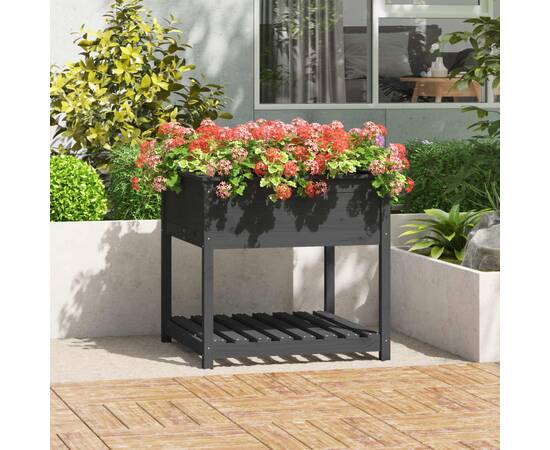 Jardinieră cu raft, gri, 82,5x82,5x81 cm, lemn masiv de pin