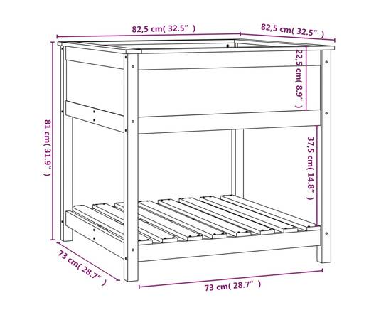 Jardinieră cu raft, gri, 82,5x82,5x81 cm, lemn masiv de pin, 8 image