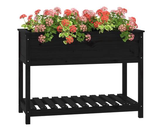 Jardinieră cu raft, negru, 111,5x54x81 cm, lemn masiv de pin, 4 image