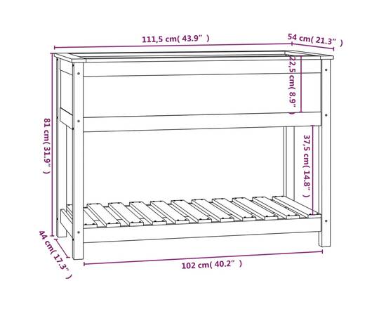 Jardinieră cu raft, negru, 111,5x54x81 cm, lemn masiv de pin, 8 image