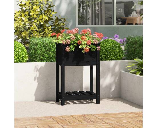 Jardinieră cu raft, negru, 54x34,5x81 cm, lemn masiv de pin