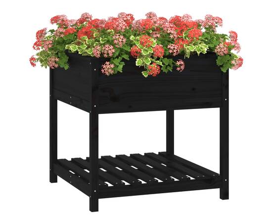 Jardinieră cu raft, negru, 82,5x82,5x81 cm, lemn masiv de pin, 4 image