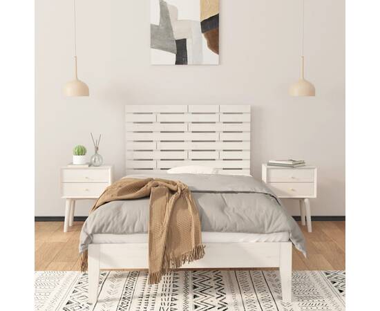 Tăblie de pat pentru perete, alb, 96x3x63 cm, lemn masiv pin, 3 image
