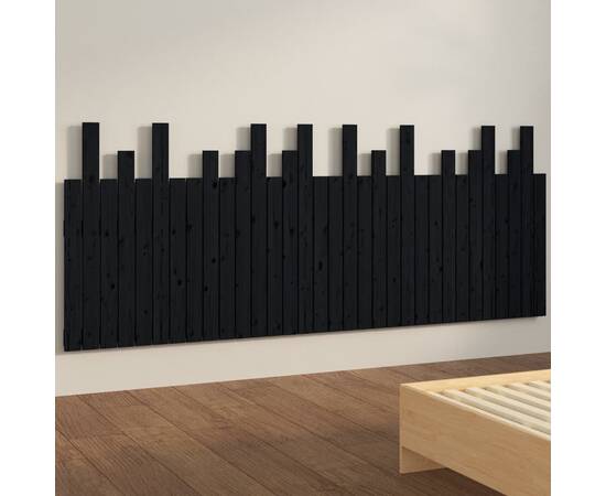 Tăblie de pat pentru perete, negru, 204x3x80 cm, lemn masiv pin, 4 image