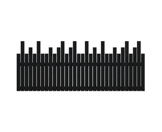 Tăblie de pat pentru perete, negru, 204x3x80 cm, lemn masiv pin, 5 image