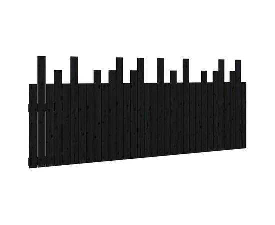 Tăblie de pat pentru perete, negru, 204x3x80 cm, lemn masiv pin, 2 image