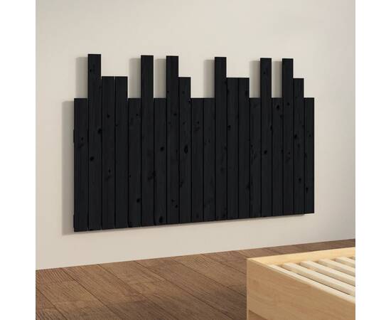 Tăblie de pat pentru perete, negru 127,5x3x80 cm lemn masiv pin, 4 image