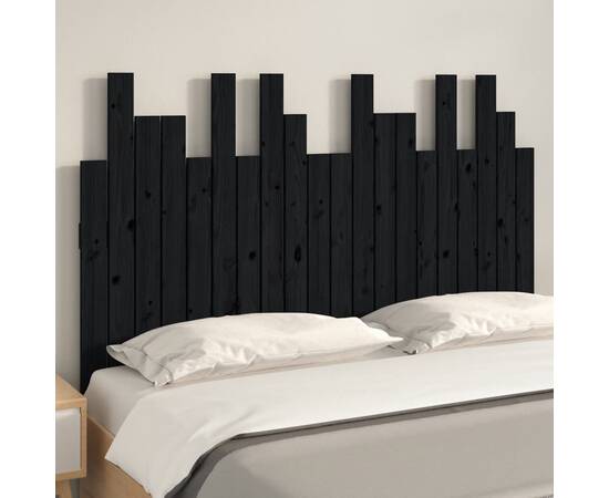 Tăblie de pat pentru perete, negru 127,5x3x80 cm lemn masiv pin, 3 image