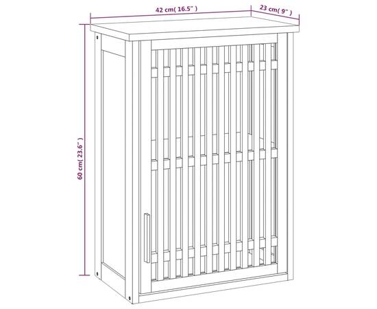 Dulap de baie montat pe perete, 42x23x60 cm, lemn masiv de nuc, 9 image