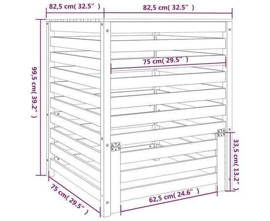 Compostor, gri, 82,5x82,5x99,5 cm, lemn masiv de pin, 10 image