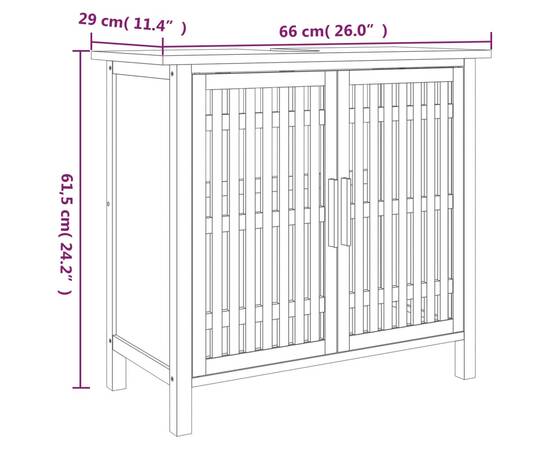 Dulap chiuvetă de baie, 66x29x61,5 cm, lemn masiv de nuc, 7 image