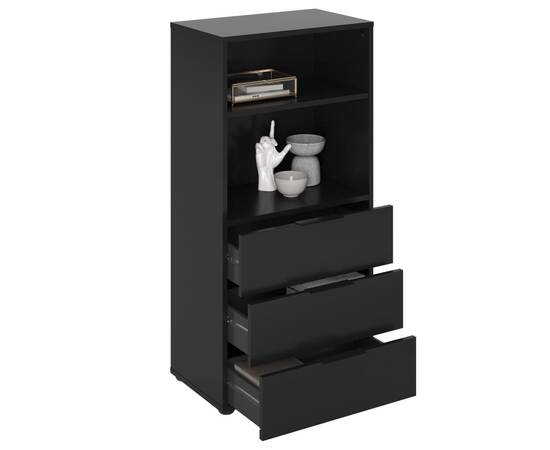 Fmd comodă cu 3 sertare și rafturi deschise, negru, 4 image
