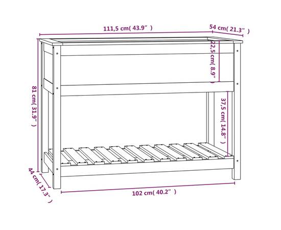 Jardinieră cu raft, gri, 111,5x54x81 cm, lemn masiv de pin, 8 image