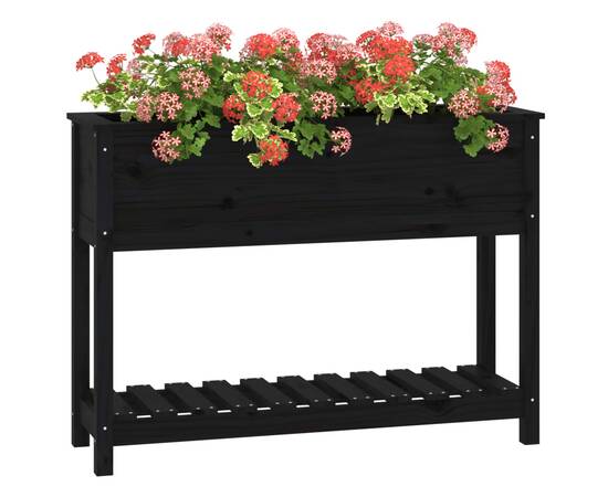 Jardinieră cu raft, negru, 111,5x34,5x81 cm, lemn masiv de pin, 4 image