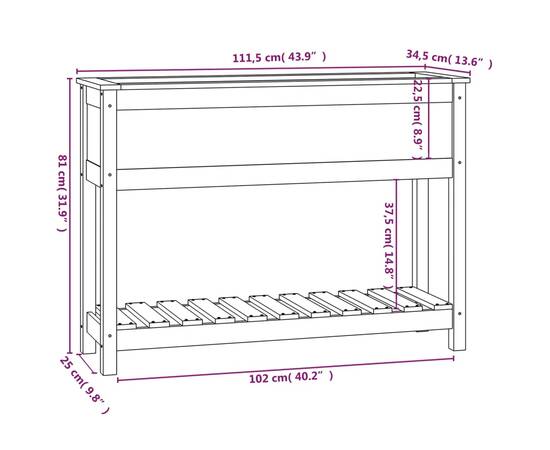 Jardinieră cu raft, negru, 111,5x34,5x81 cm, lemn masiv de pin, 8 image