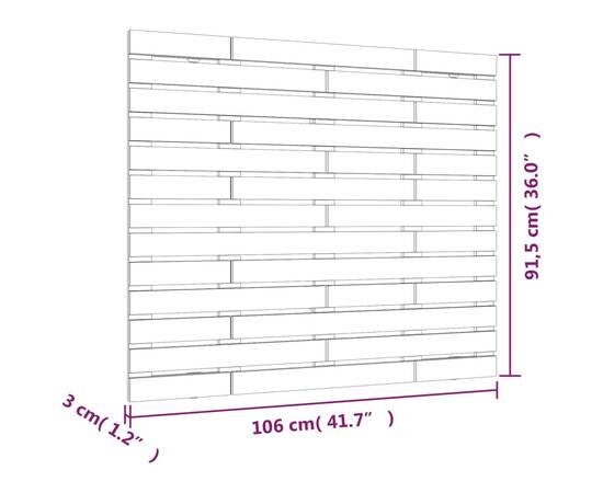 Tăblie de pat pentru perete, 106x3x91,5 cm, lemn masiv de pin, 8 image