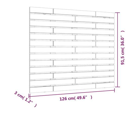 Tăblie de pat pentru perete, 126x3x91,5 cm, lemn masiv de pin, 8 image