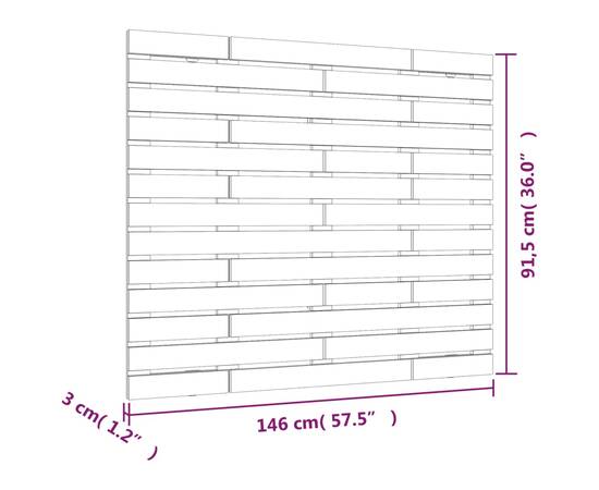 Tăblie de pat pentru perete, 146x3x91,5 cm, lemn masiv de pin, 8 image