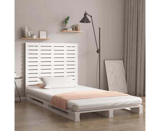 Tăblie de pat pentru perete, alb, 106x3x91,5 cm, lemn masiv pin
