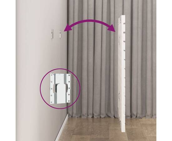 Tăblie de pat pentru perete, alb, 106x3x91,5 cm, lemn masiv pin, 6 image