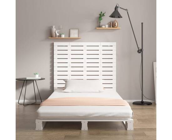 Tăblie de pat pentru perete, alb, 106x3x91,5 cm, lemn masiv pin, 3 image