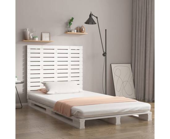 Tăblie de pat pentru perete, alb, 126x3x91,5 cm, lemn masiv pin