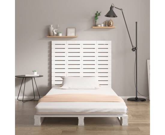Tăblie de pat pentru perete, alb, 126x3x91,5 cm, lemn masiv pin, 3 image