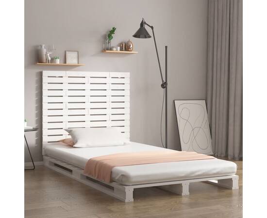 Tăblie de pat pentru perete, alb, 141x3x91,5 cm, lemn masiv pin