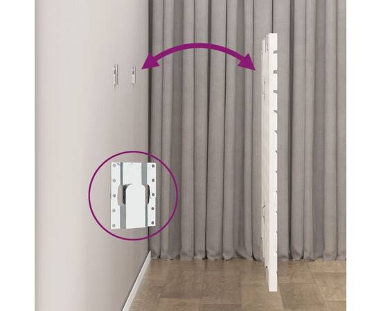 Tăblie de pat pentru perete, alb, 166x3x91,5 cm, lemn masiv pin, 6 image
