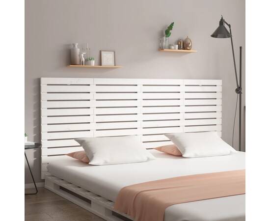 Tăblie de pat pentru perete, alb, 206x3x91,5 cm, lemn masiv pin