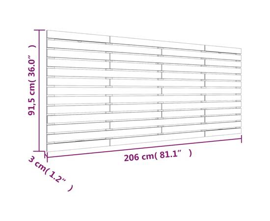 Tăblie de pat pentru perete, alb, 206x3x91,5 cm, lemn masiv pin, 8 image