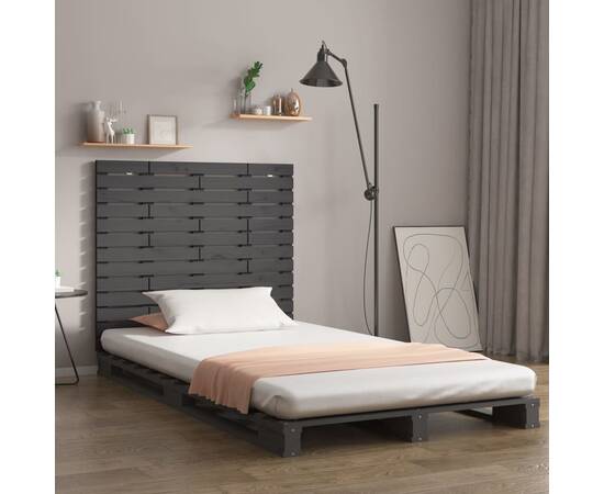 Tăblie de pat pentru perete, gri, 106x3x91,5 cm, lemn masiv pin