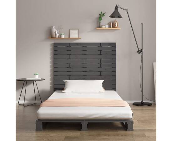Tăblie de pat pentru perete, gri, 106x3x91,5 cm, lemn masiv pin, 3 image